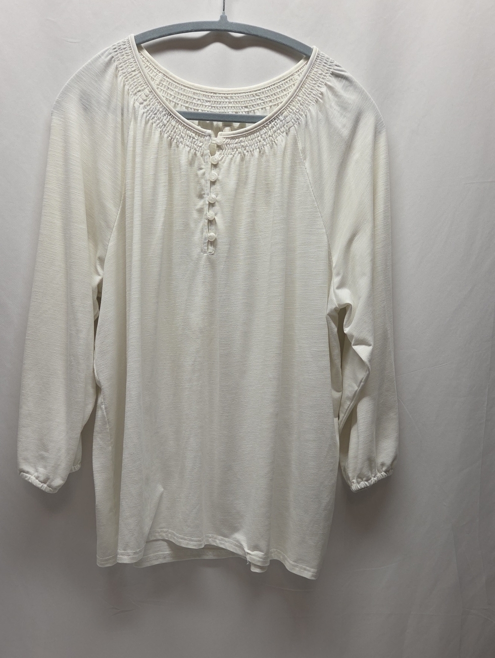 L.L. Bean White Long-Sleeve Smocked Neck Tunic